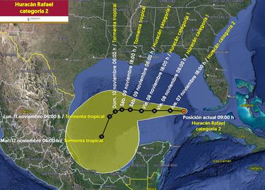 Huracán ‘Rafael’ cambia trayectoria hacia México; generará lluvias en 3 estados